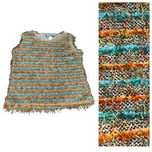 1990s Pastel Stripe Fuzzy Cropped Blouse Baby Tee Grunge / Women’s Small